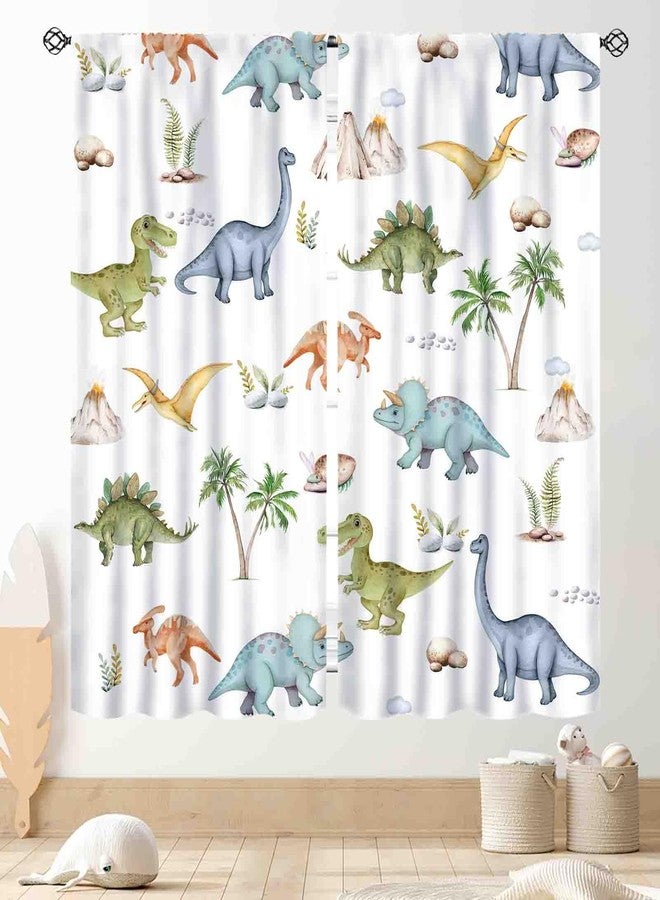 TKUYO Dinosaur Curtains for Boys Room, Cartoon Dino Funny Cute Dinosaur Safari Animals Colorful Window Treatments Drapery for Kids Girls Baby Bedroom Living Room Nursery Bathroom 2 Panels, 42"x45" Inch - Image 1